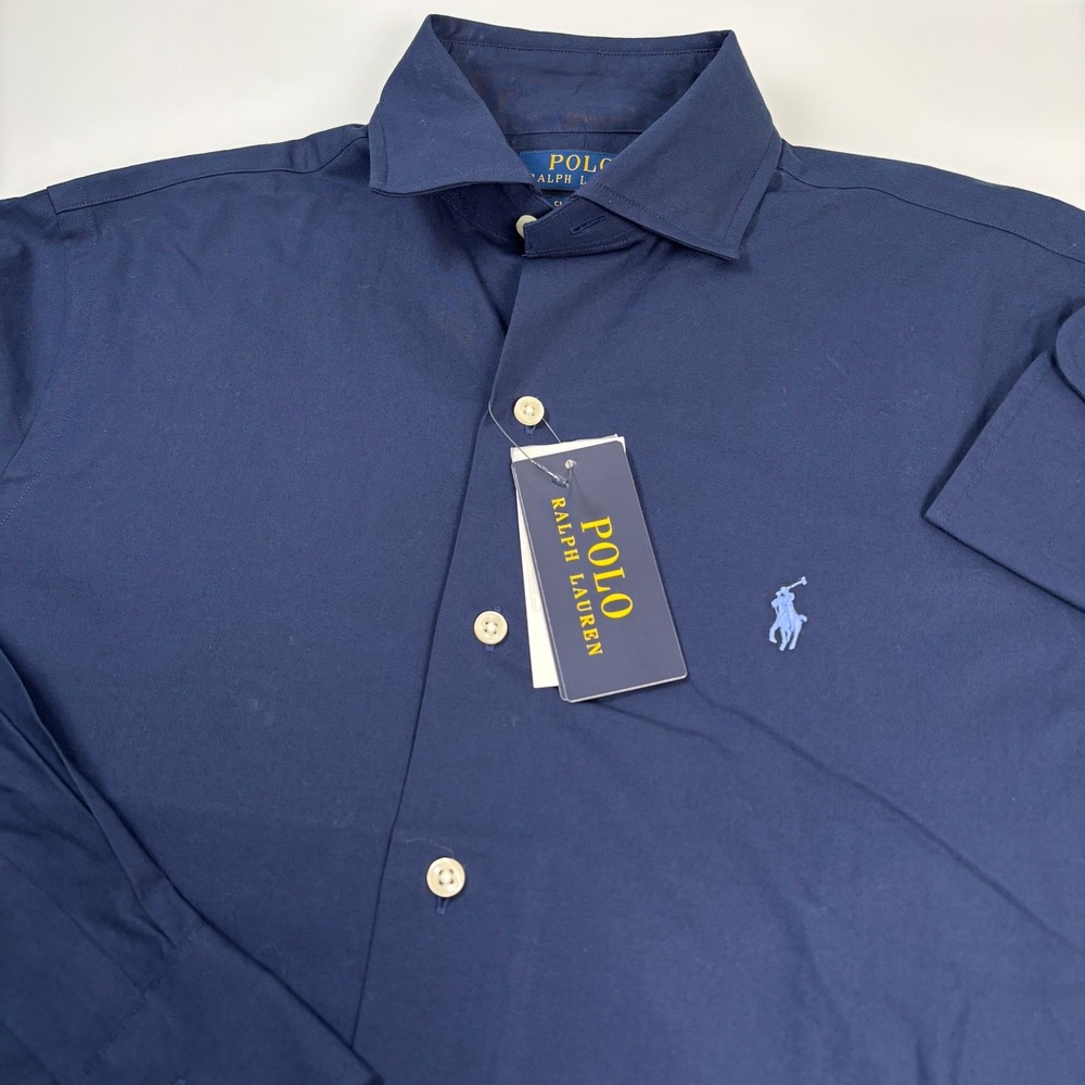 Polo Ralph Lauren Mens XS Navy Blue Stretch Poplin Shirt NEW Classic Fit Preppy